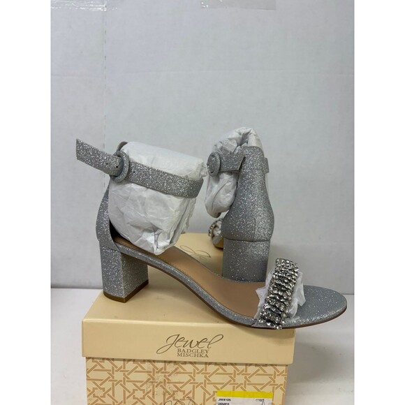 Jewel Badgley Women's Mischka James Silver Glitter Wedge Block Heel Sandals 9.5M - Picture 1 of 7